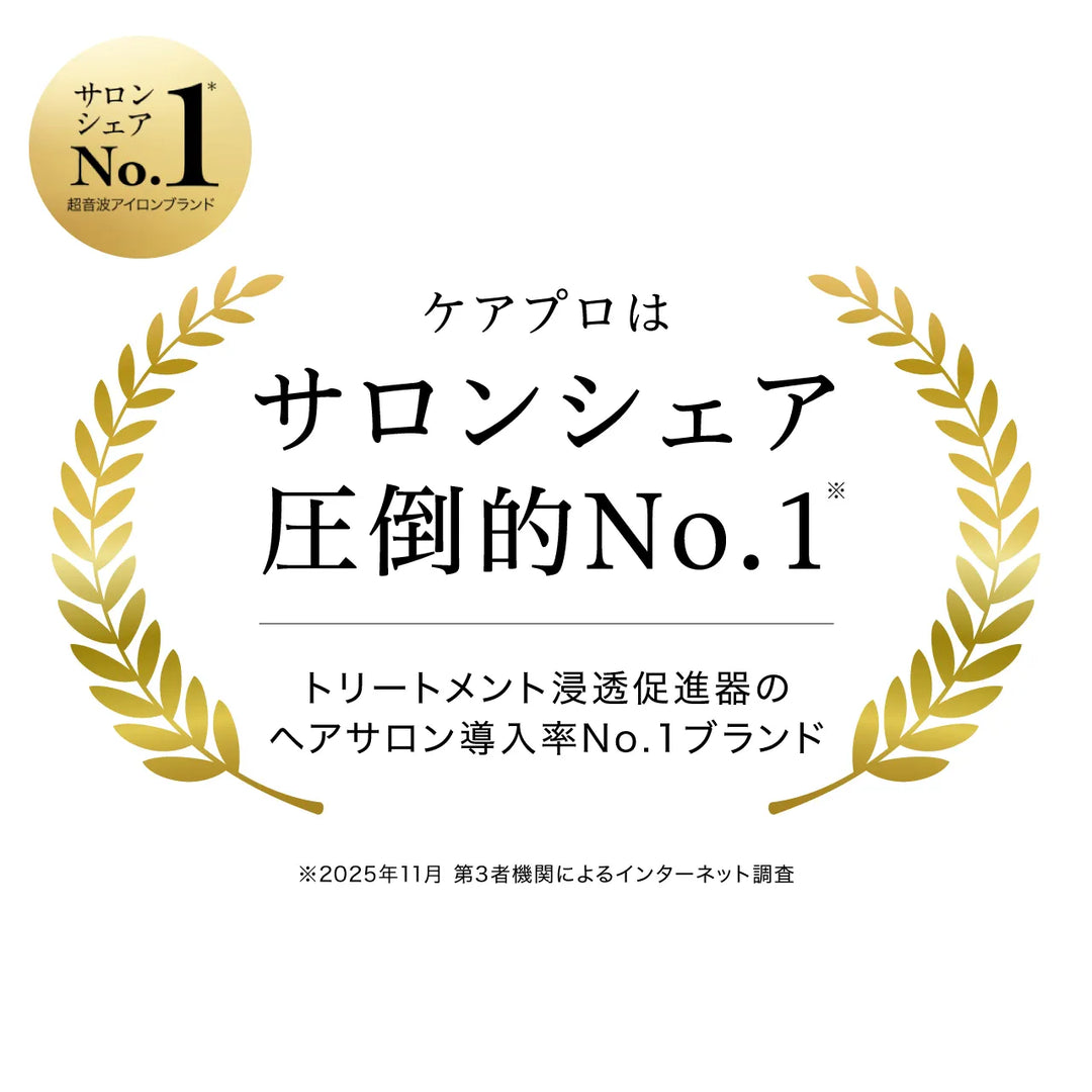 ケアプロはサロンシェア圧倒的No.1。トリートメント浸透促進器のヘアサロン導入率No.1ブランド。月桂樹のリース装飾付き。