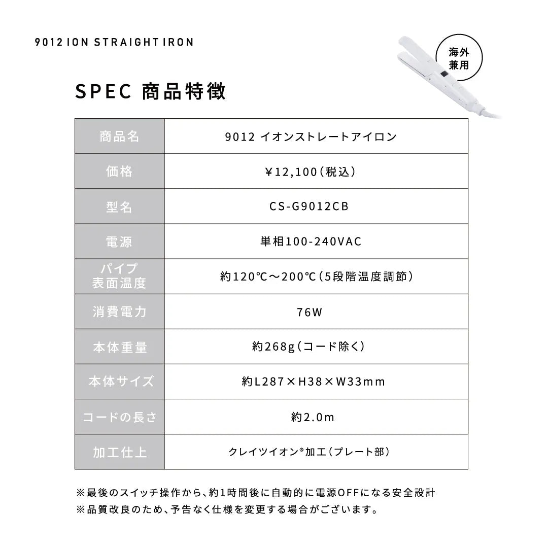 クレイツ 9012 イオンストレートアイロン（ホワイト）｜CREATE ION - CHOUCHOU シュシュ｜美容アイテム通販サイト